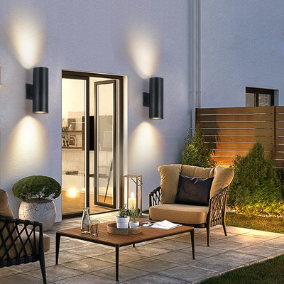 Outdoor Wall Sconces 4 Pack, Exterior Up And Down Wall Lights Lamp, Aluminum Modern Matte Black Outdoor Light Fixtures For Porch Garage Patio Doorway Entryway
