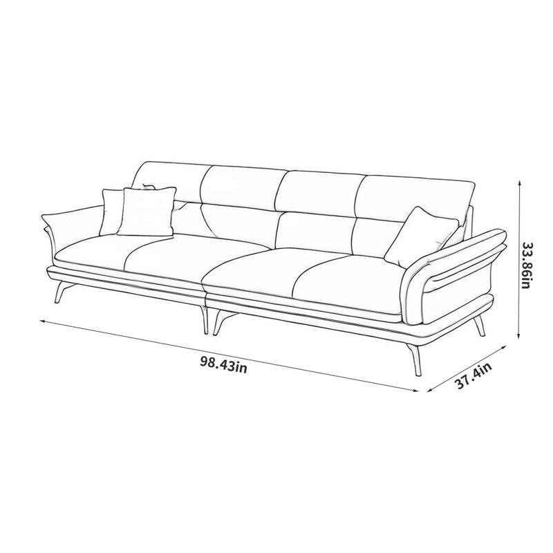 Simple Faux Leather Sofa, Gray, 33.86" H x 98.43" W x 37.4" D