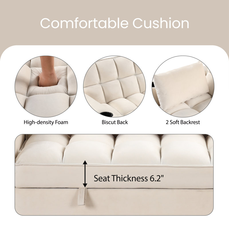 Futon rembourré Bulut 55.3, Velours blanc laiteux