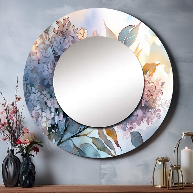 Philomine Purple Lilacs Aromatherapy - Lilacs Mirror, Traditional Round Unique Wall Mirror, Printed Metal Art, 36" x 36"