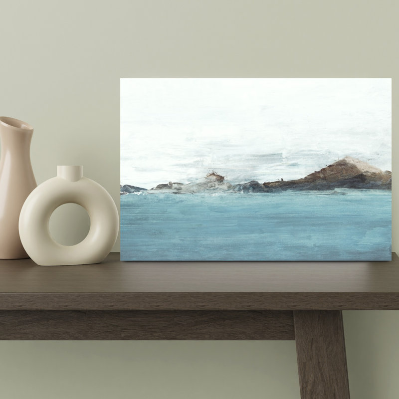 Misty Coastline with Blue Waters, art côtier abstrait, art mural, H 12 po x l 18 po