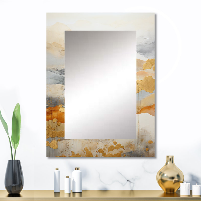 Beige And Gold Minimal Expression II - Abstract Shapes Decorative Mirror, Modern Wall Mirror, Printed Metal Art, 32" x 24"