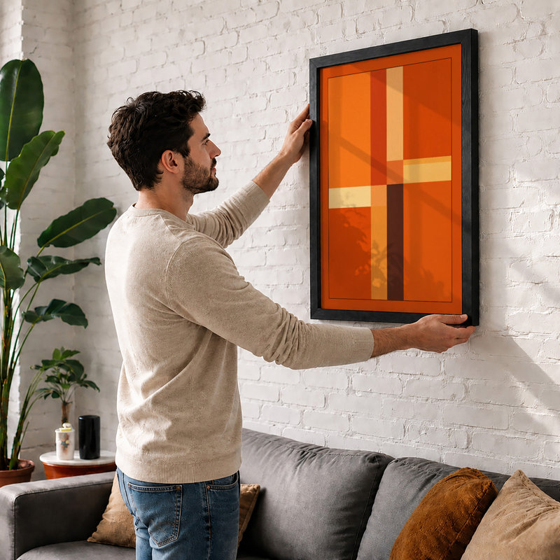 Warm Abstract Grid Geometric - Framed Print, A4 - 29.7 x 21.0 cm, Black