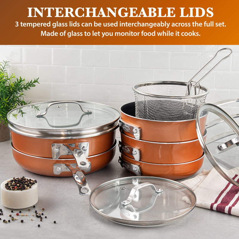 Gotham Steel Stackmaster Stackable Space Saving 10 Piece Aluminum Nonstick Cookware Set