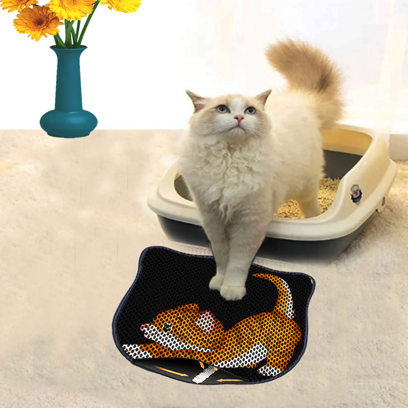 Tapis de litière durable pour chat, 15,7 po x 19,7 po | 50% PVC / 50% polyester, lavable à la machine et passer l'aspirateur | Parfait pour un nettoyage facile, conception antidérapante pour garder votre maison propre et fraîche, idéal pour les propriétaires d'animaux de compagnie