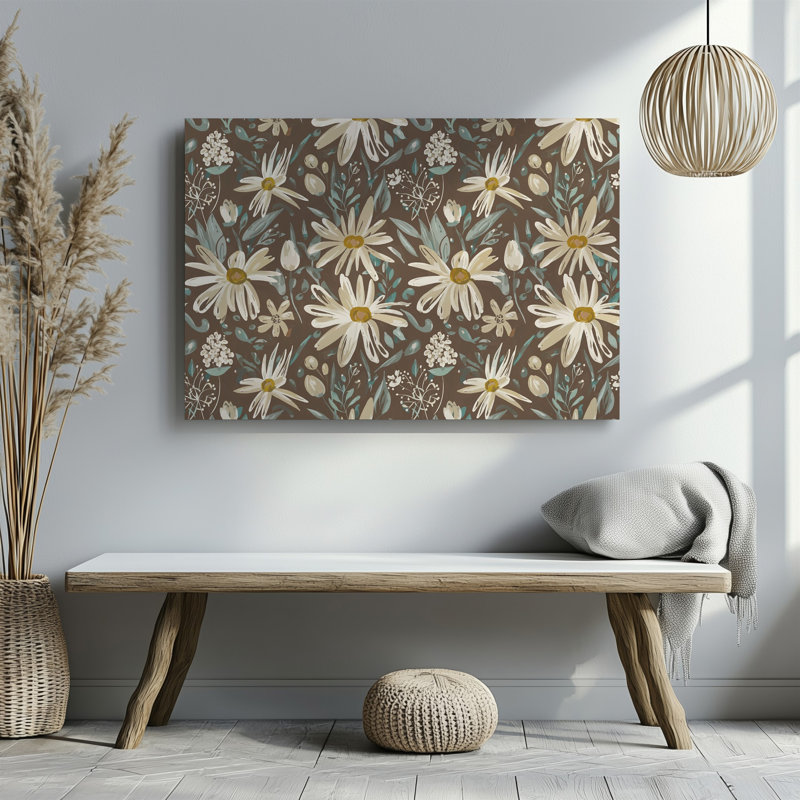 Toile un motif sans couture avec un tableau de délicates fleurs sauvages scandinaves délicatement illustrées dans un doux art mural sur toile