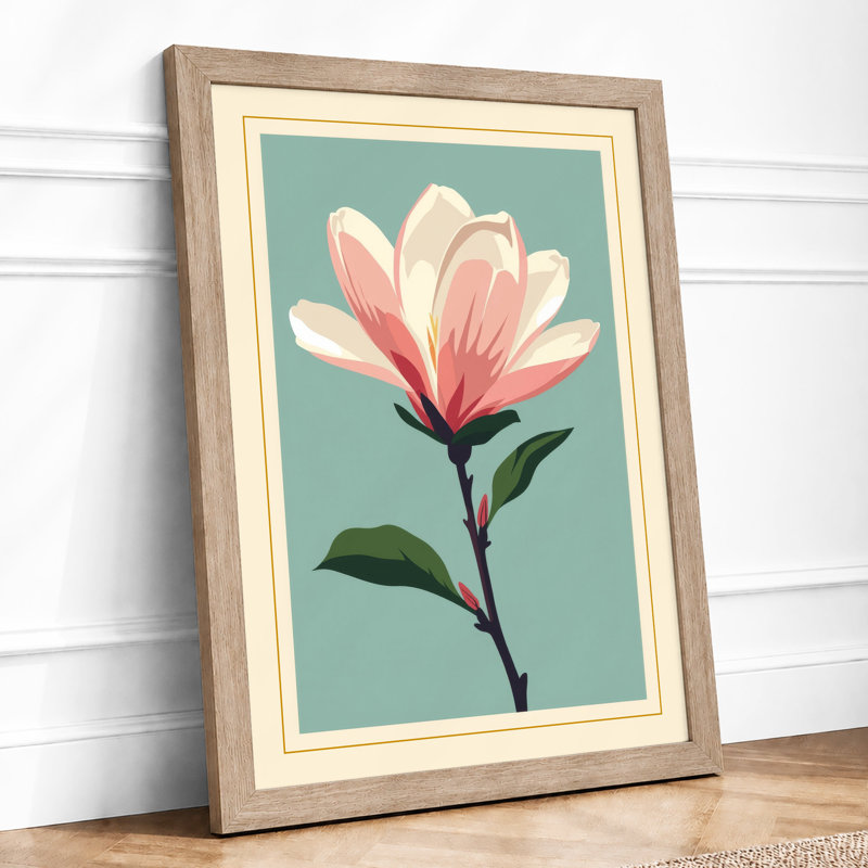 Magnolia in Bloom Botanical - Framed Print, A2 - 59.4 x 42.0 cm, Oak