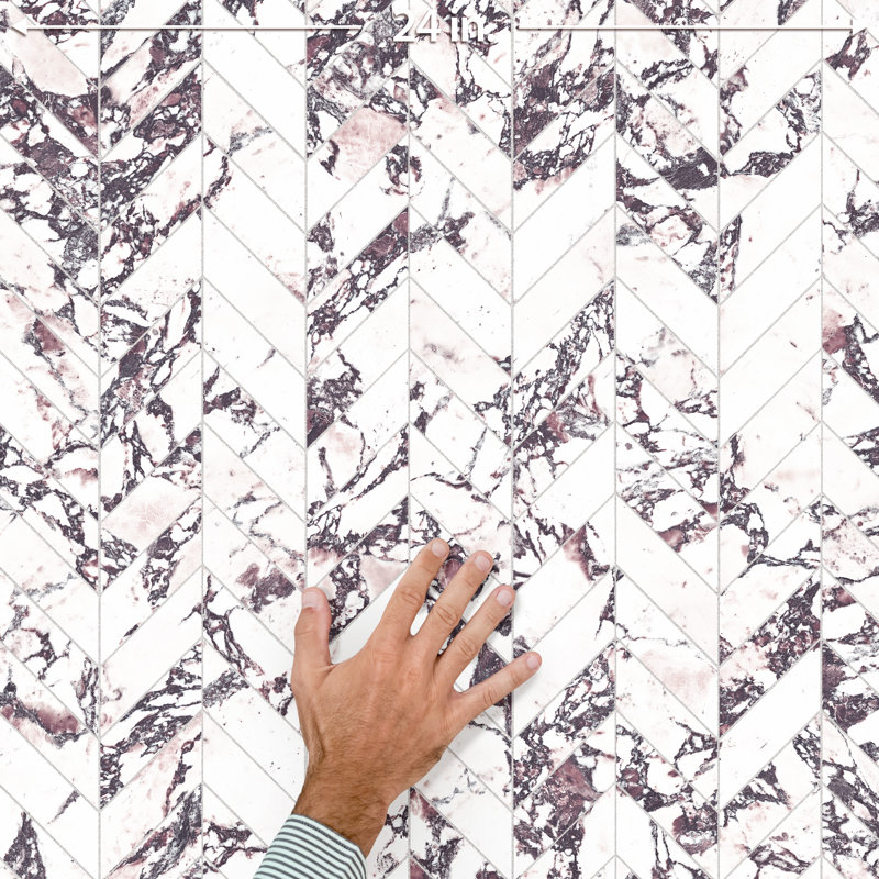 Touche Chevron 11-3/4 In. X 12-1/4 In. Porcelain Mosaic Tile, Red/White