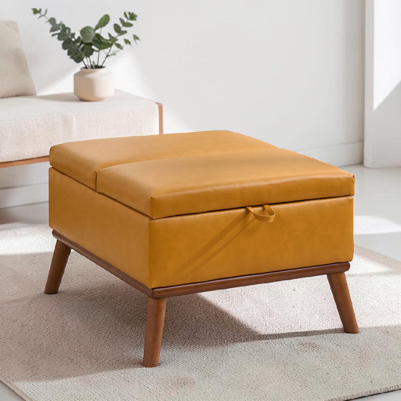 Repose-pieds 31 po avec rangement Mid-Century, Faux Leather, Orange