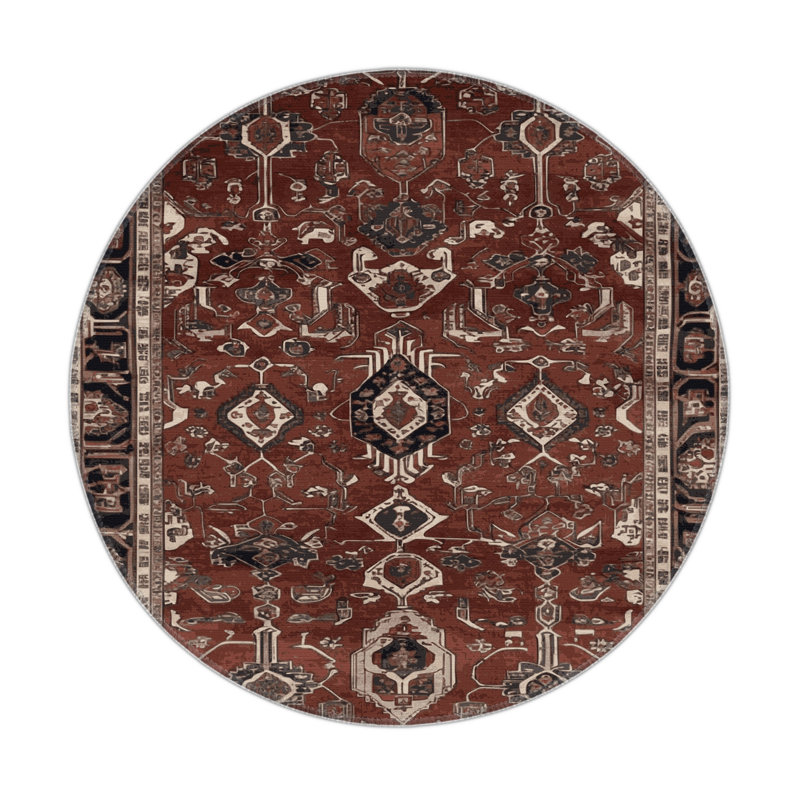 Persian Black Indoor and Outdoor Area Rug, Round 5'