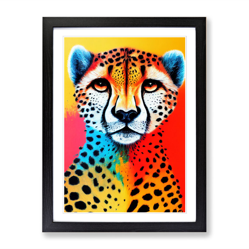 Cheetah Crayon Art - Picture Frame Print, 34cm H x 25cm W, Oak Framed