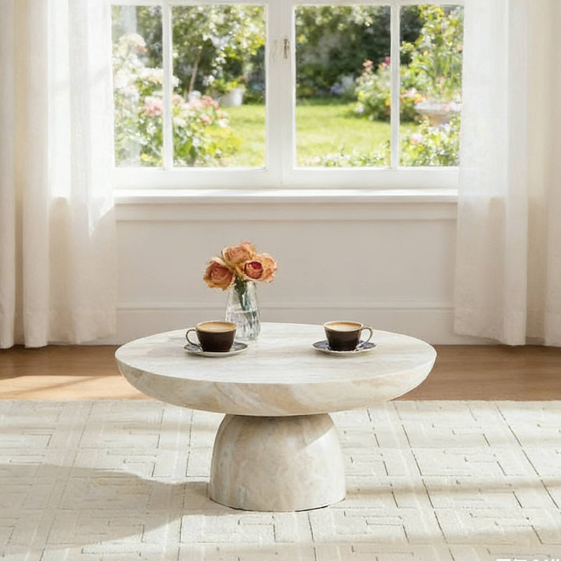 Charming Mushroom Coffee Table Enhances Leisure Time Perfect For Evening Relaxation & Stylish Use, Beige/White