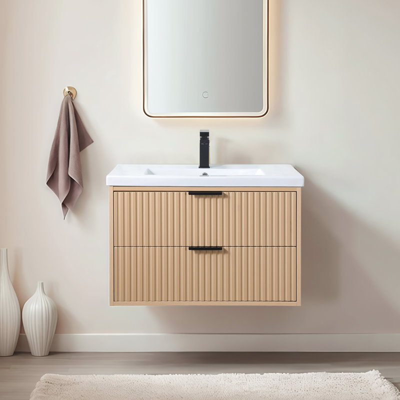 30'' Modern Wall-Mounted Single Bathroom Vanity Set, Beige