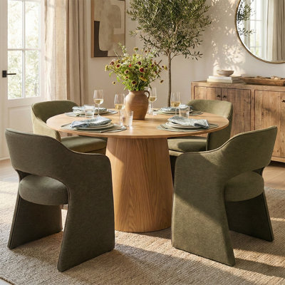 4 - Person Dining Table Sets With Round Table & 4 Upholstered Fabric Chairs