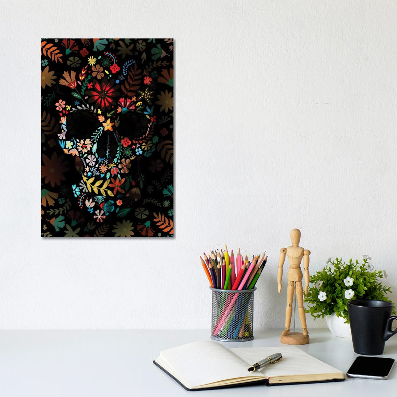 Flowery Skull by Ali Gulec - Wrapped Canvas Print, 20.32 cm H x 30.48 cm W x 1.91 cm D