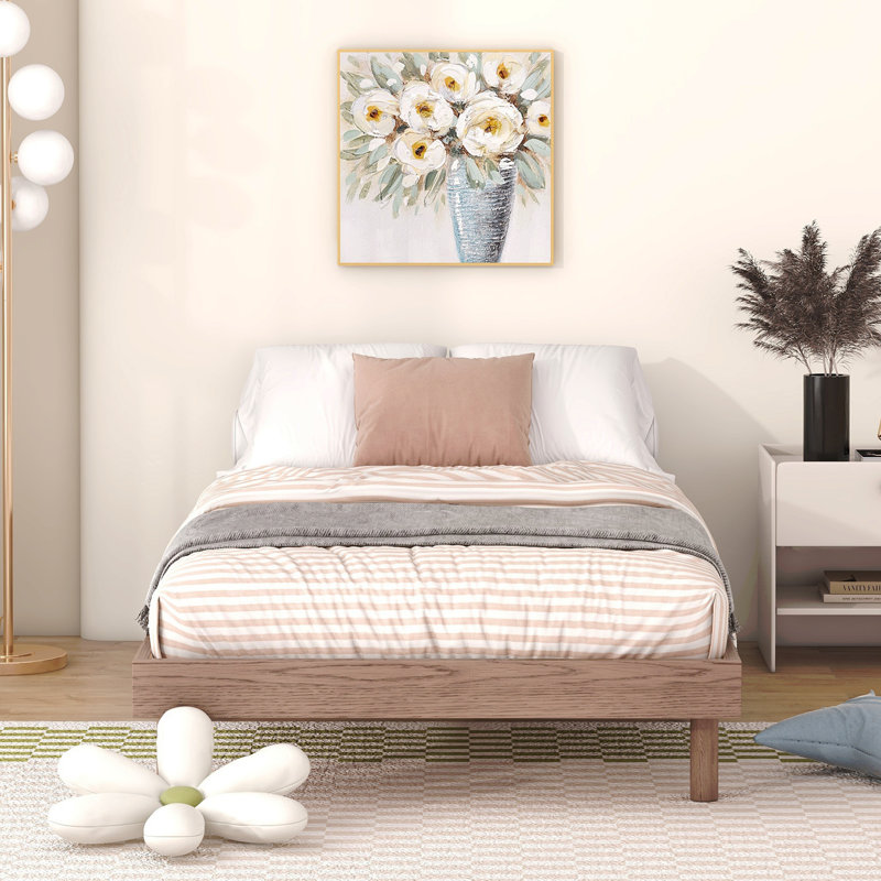 Structure de lit plateforme flottante de conception moderne, Lit simple, Brun