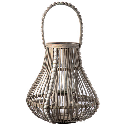 Lanterne ronde en bois Wayde avec poignée supérieure et perle verticale