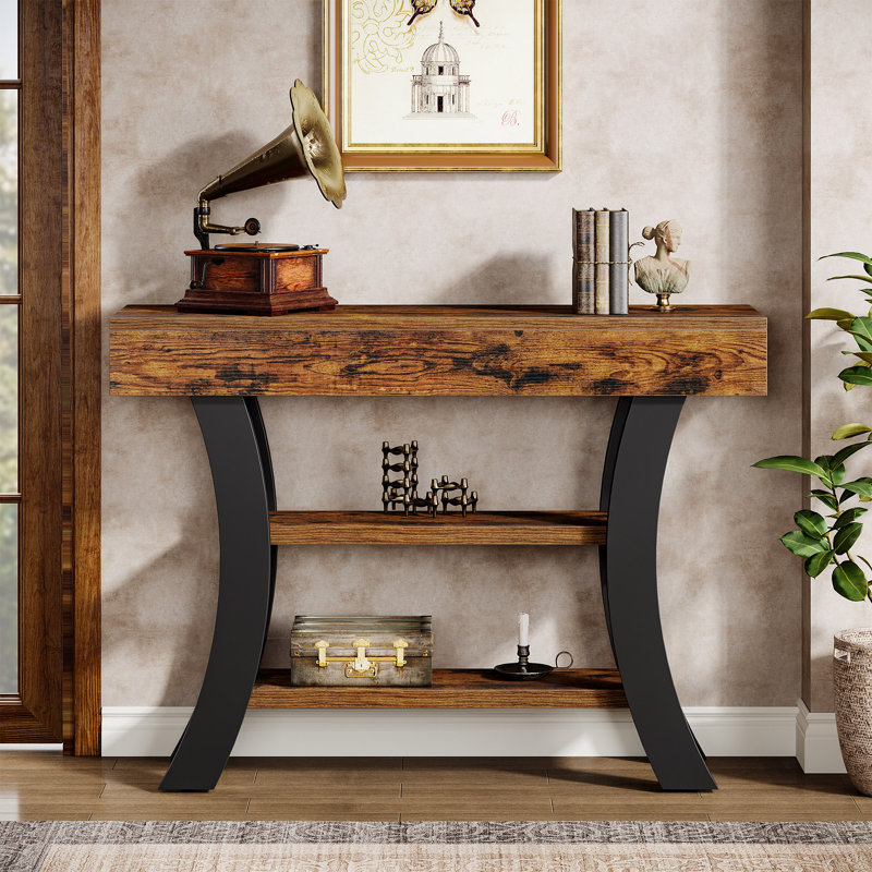 41" Console Table With Storage Shelves And Curved Frame