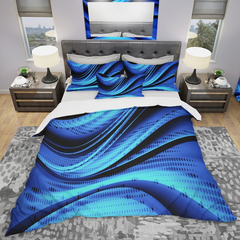 Transition bleue et noire - Ensemble de housse de couette abstrait - Polyester en microfibre