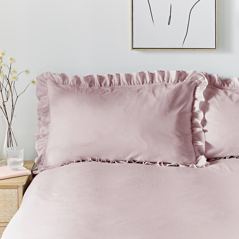 Cassia Frill Cotton No Pattern Duvet Cover Set with Pillowcases, King Duvet Cover Set + 2 Pillowcases