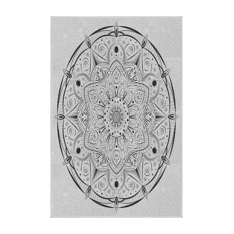 Tapis noir/blanc tissé à la machine, Rectangle 7 pi x 10 pi