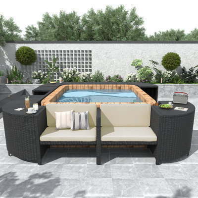 Spa Surround Spa Frame Quadrilateral Outdoor Rattan Sectional Sofa Set With Mini Sofa