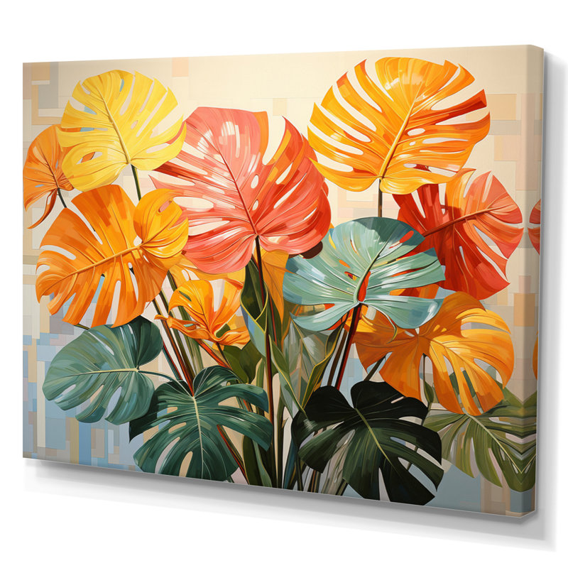 «Orange Green Tropical Plants I» sur toile, Toile tendue, H 24 po x l 32 po x P 1 po