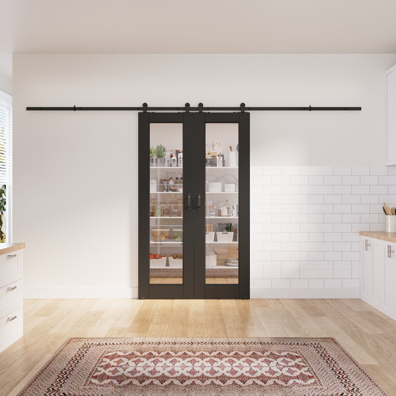 2 x 24 po x 80 po 1 surface de verre noire préfinie avec dalle de verre avec toute la quincaillerie de porte de grange