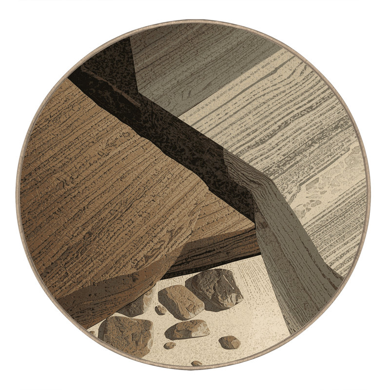 Machine Washable Penola Rustic Stone Rug in Brown – Beige Binding, 5' Round