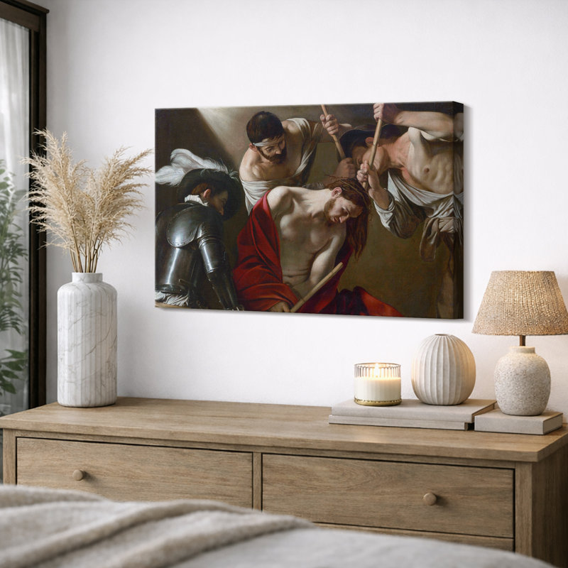 «Crowning with Thorns», scène biblique, œuvre d'art baroque, images de chambre à coucher, art mural impression sur toile encadrée.
