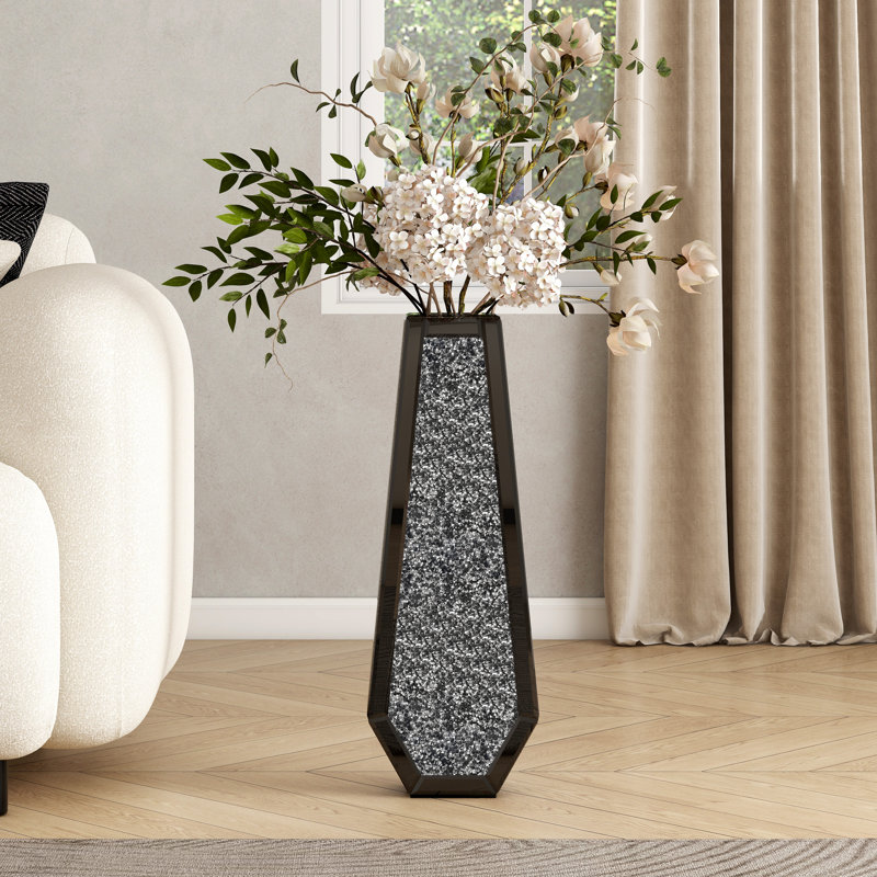 Ankaj Glass Floor Vase, 61.5cm H X 11cm W X 22cm D, Black