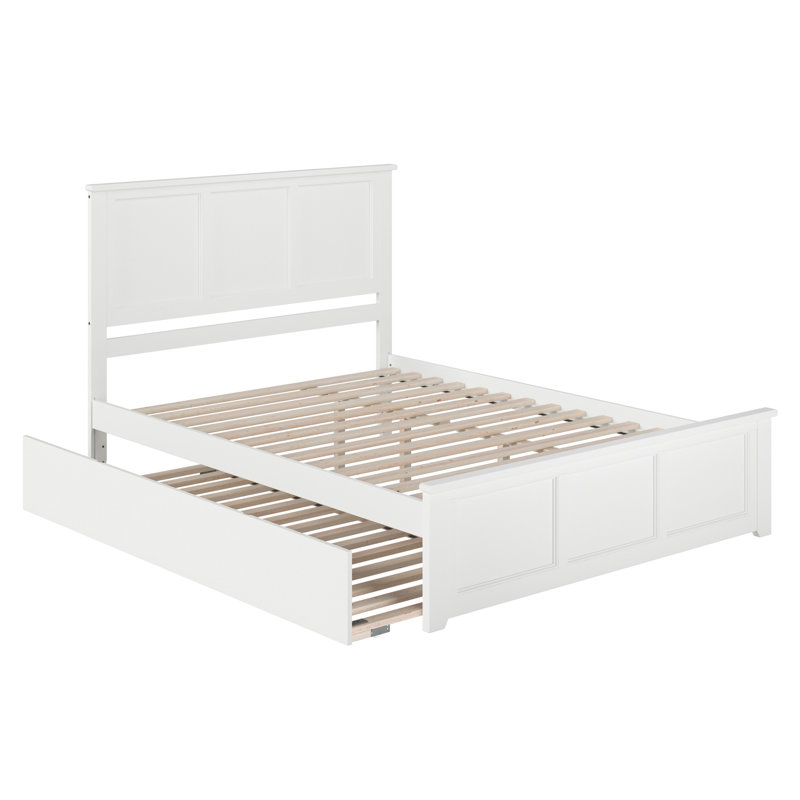 Lit plateforme en bois massif Amison avec pied de lit et gigogne assortis, Blanc