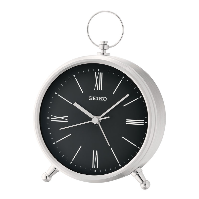 QXE063ALH Desk & Table Clock, Black, Silver/Black