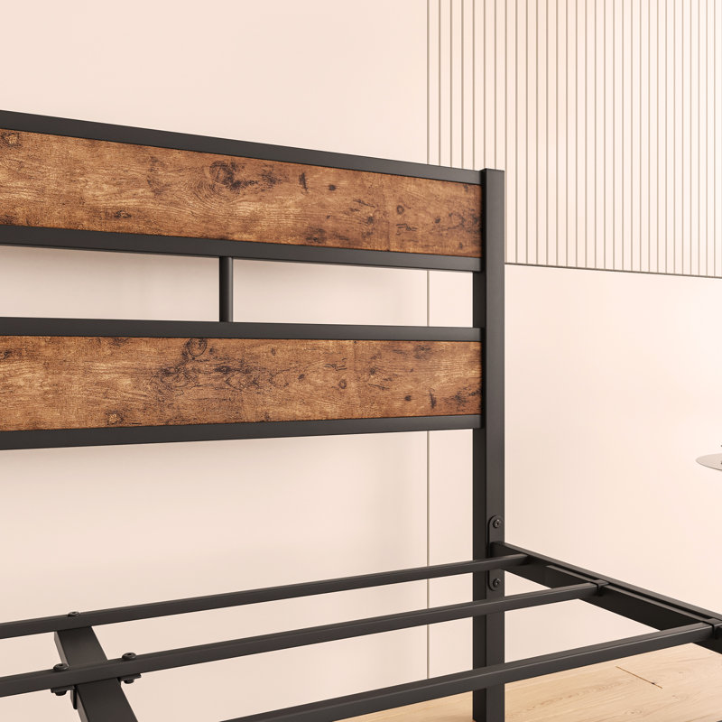 Platform Bed Frame with Rustic Vintage Wood Headboard, No Box Spring Needed, Twin, Rustic Brown