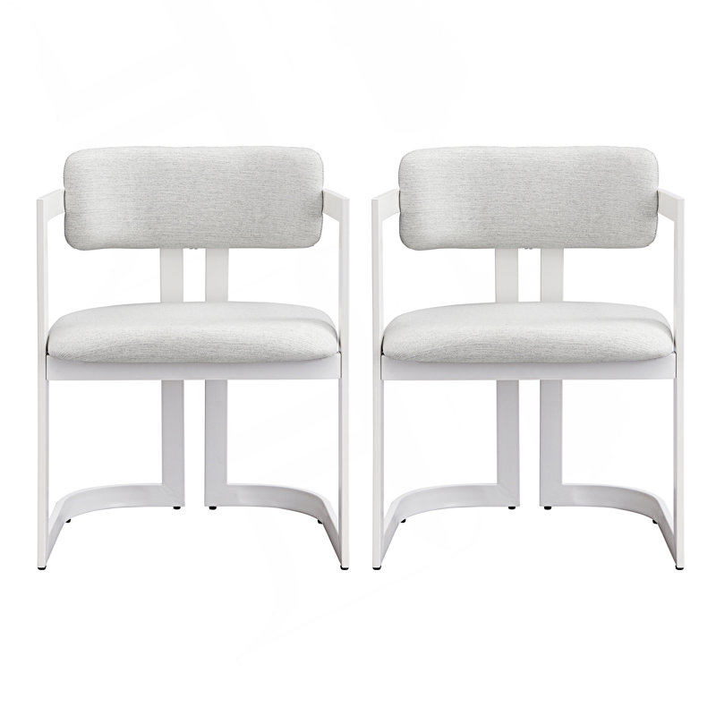 Ensemble de 2 fauteuils de salle à manger rembourrés avec structure en métal, Blanc, Blanc