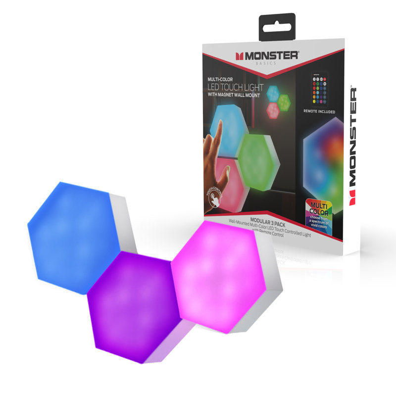 Hexagon Remote Control Multi-Color LED Touch Light, Wall-Mounted, Four Color-Changing Modes