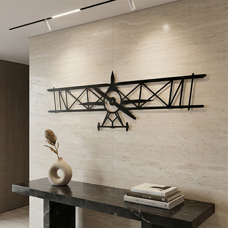 Silhouette de l'aviation industrielle - décoration murale rétro en métal Biplan