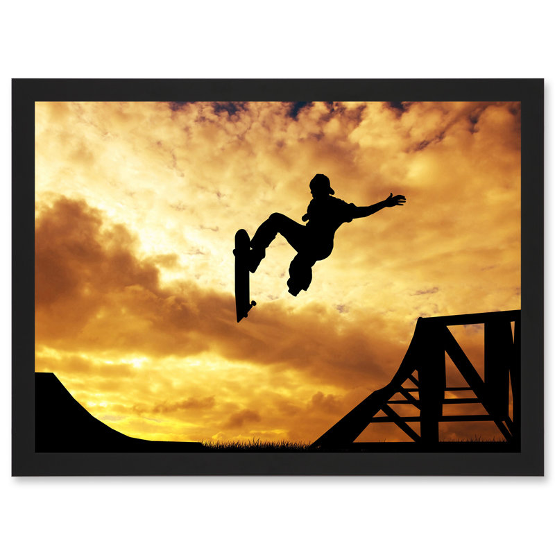 Sunset Skateboard Silhouette Half Pipe - Single Picture Frame Art Prints