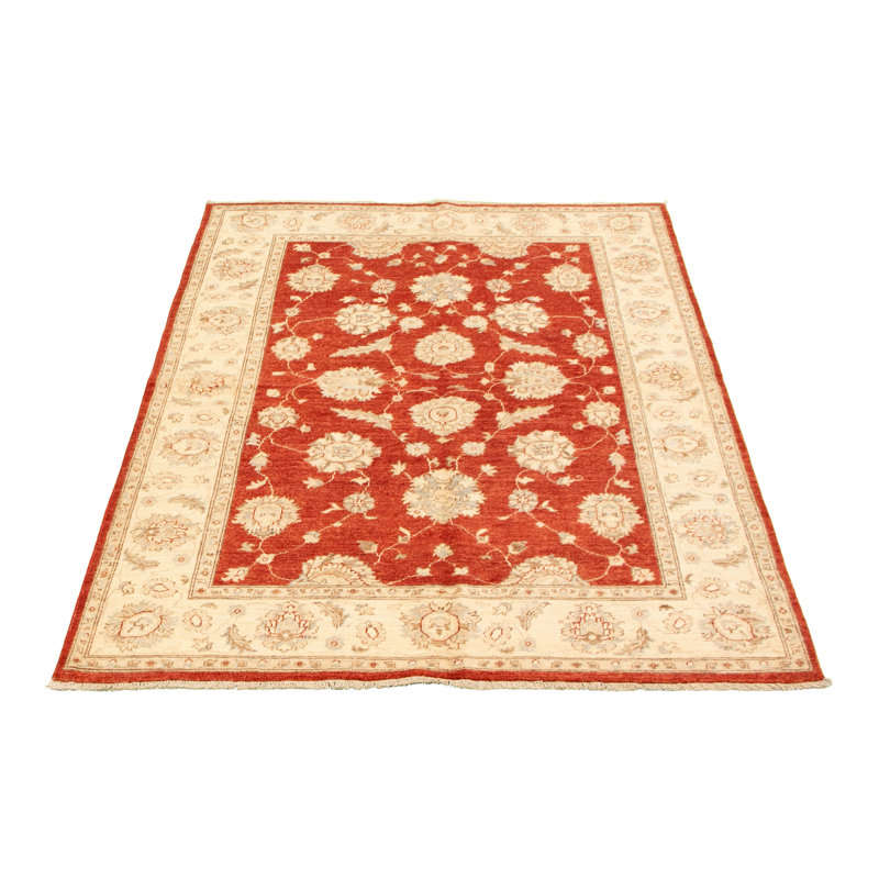Tapis rouge foncé en laine noué à la main de conception unique 5 pi 7 po x 7 pi 8 po Hars