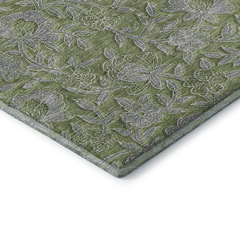 Premium Machine Washable Prisco Olive Rug, Rectangle 2'6" x 3'10"