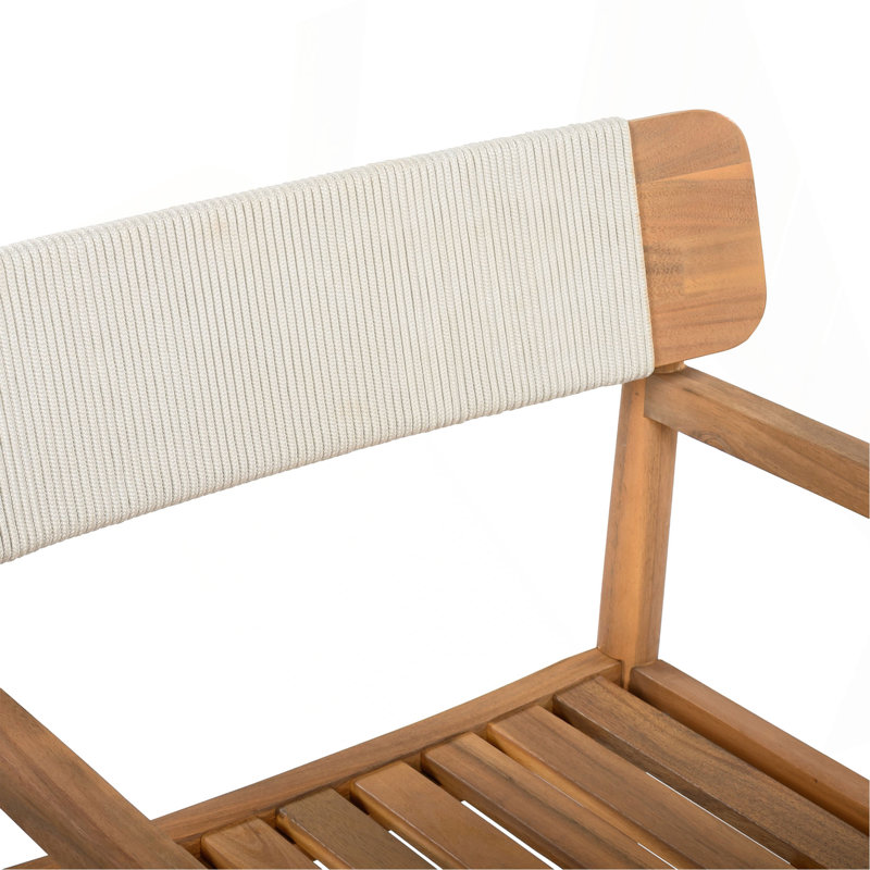 TABLE CRÉATIVE EN BOIS D'ACACIA TRESSÉ ET CHAISES EXTÉRIEURES AVEC ACCOUDOIRS, ADAPTÉE POUR LES PLACES DE DÉCORATION ET DE LOISIRS EXTÉRIEURS, ENSEMBLE DE 2 CORDES BLANCHIMENTES