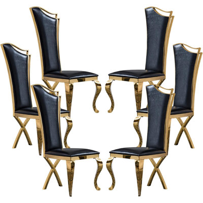 Luxury Dining Chairs Set of 6 - Kitchen Dining Room Chairs with Stainless Steel Legs, Faux Leather Armless Dining Chairs with High Back, Modern Dinning Chairs Accent Chairs