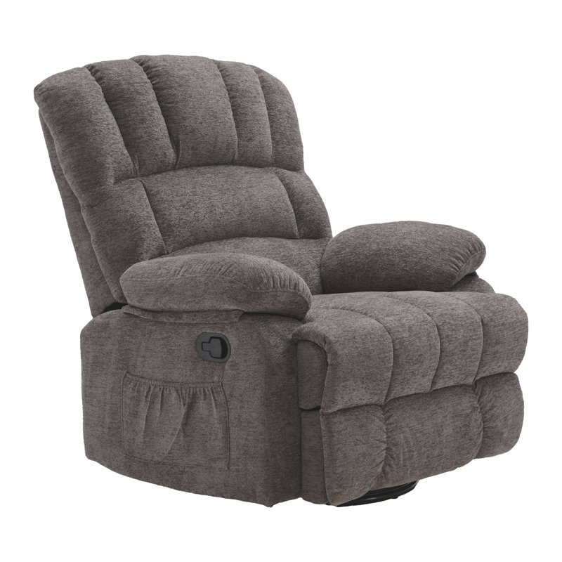 Fauteuil inclinable berçant et pivotant manuel de 39,7 po Breasha, Gris chenille