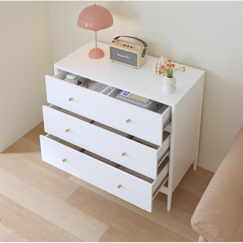 Commode blanche à 4 tiroirs pour enfants - rangement en bois 35,4 po pour chambre de bébé et de tout-petit