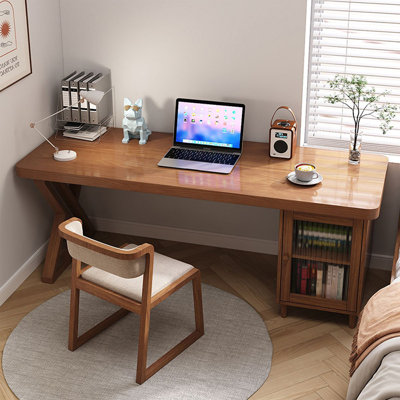 Walnut Rectangular Solid Wood Writing desk with drawers desk