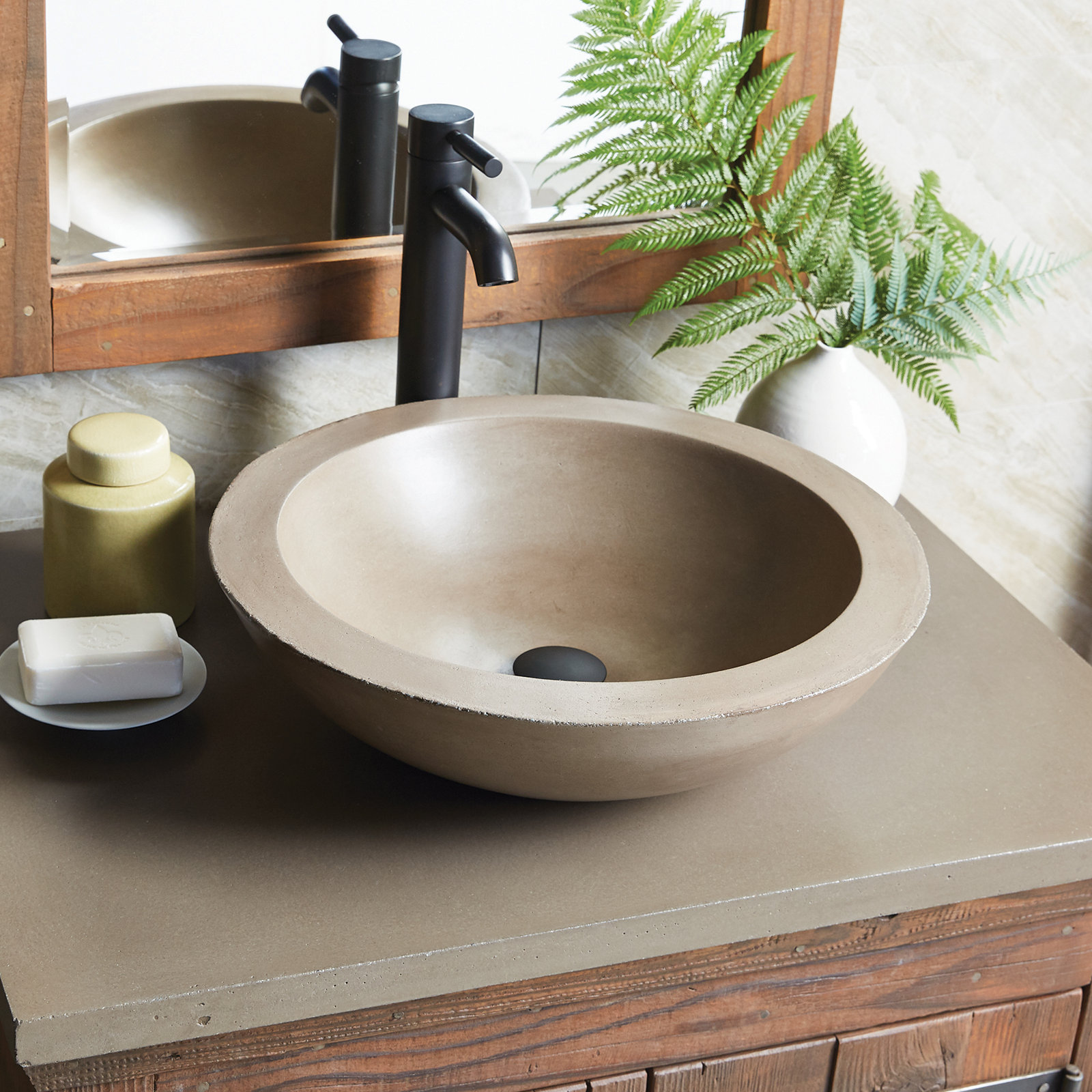NativeStone Morro Round Concrete Vessel Sink, Earth