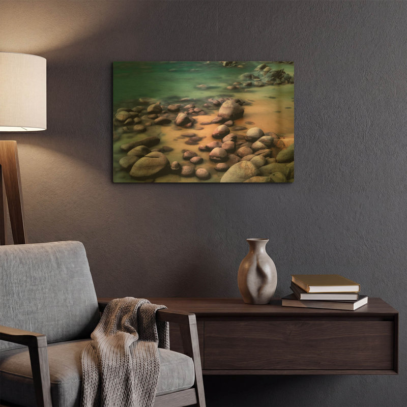 'Rocky Beach' By Dennis Frates Gold Metal Wall Art, 16" x 12", 24 po x 16 po