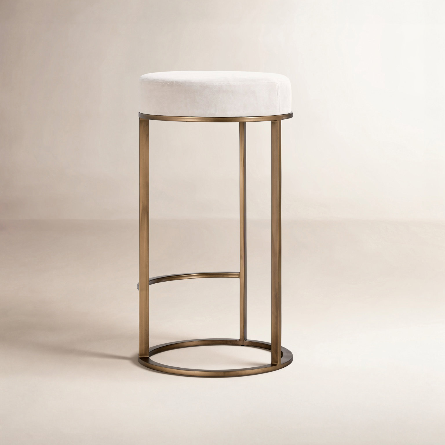 Quinn Upholstered Fabric Counter Stool, Natural Seat/Brass Frame