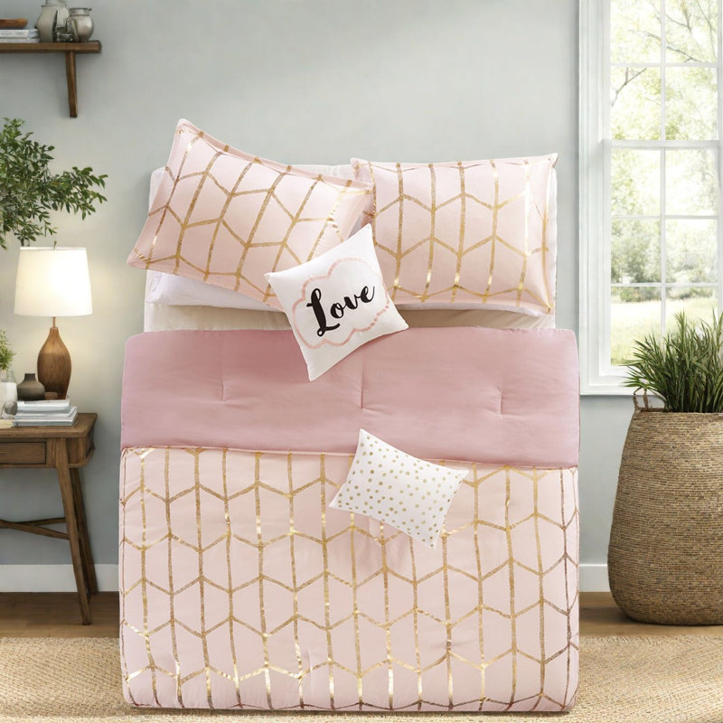 Ultra Soft Microfiber Bedding Sets, Modern Metallic Blush Home Style