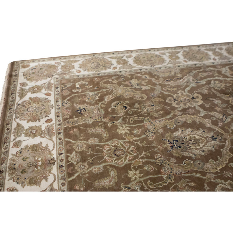 Tapis brun et ivoire de haute qualité noué à la main